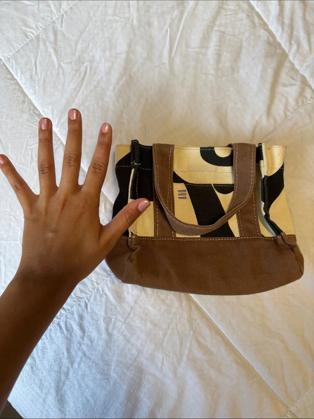 Mini Urban Outfitters Brown, Cream & Black Graphic Canvas Tote